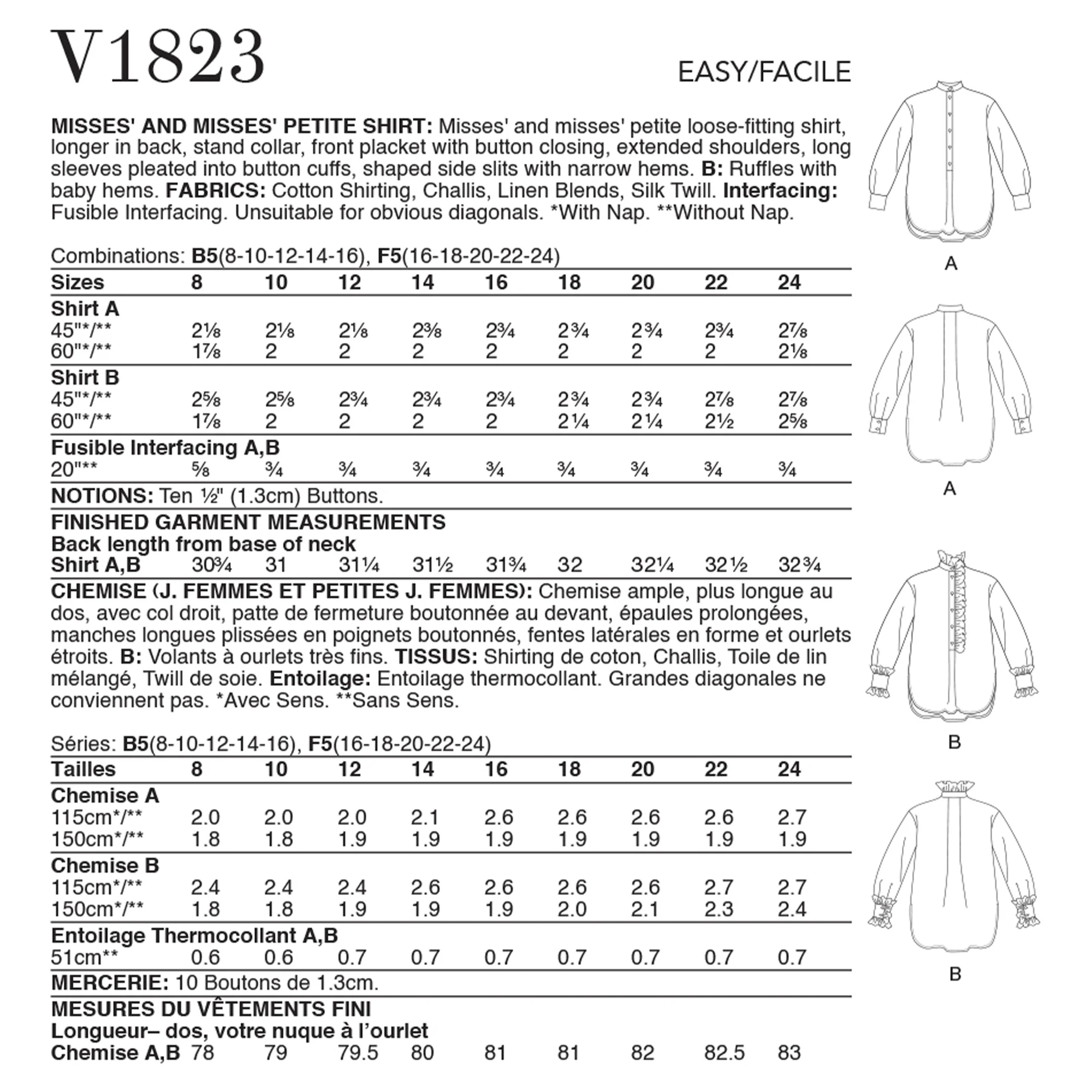 V1823 Misses' and Misses' Petite Shirt - Image 2