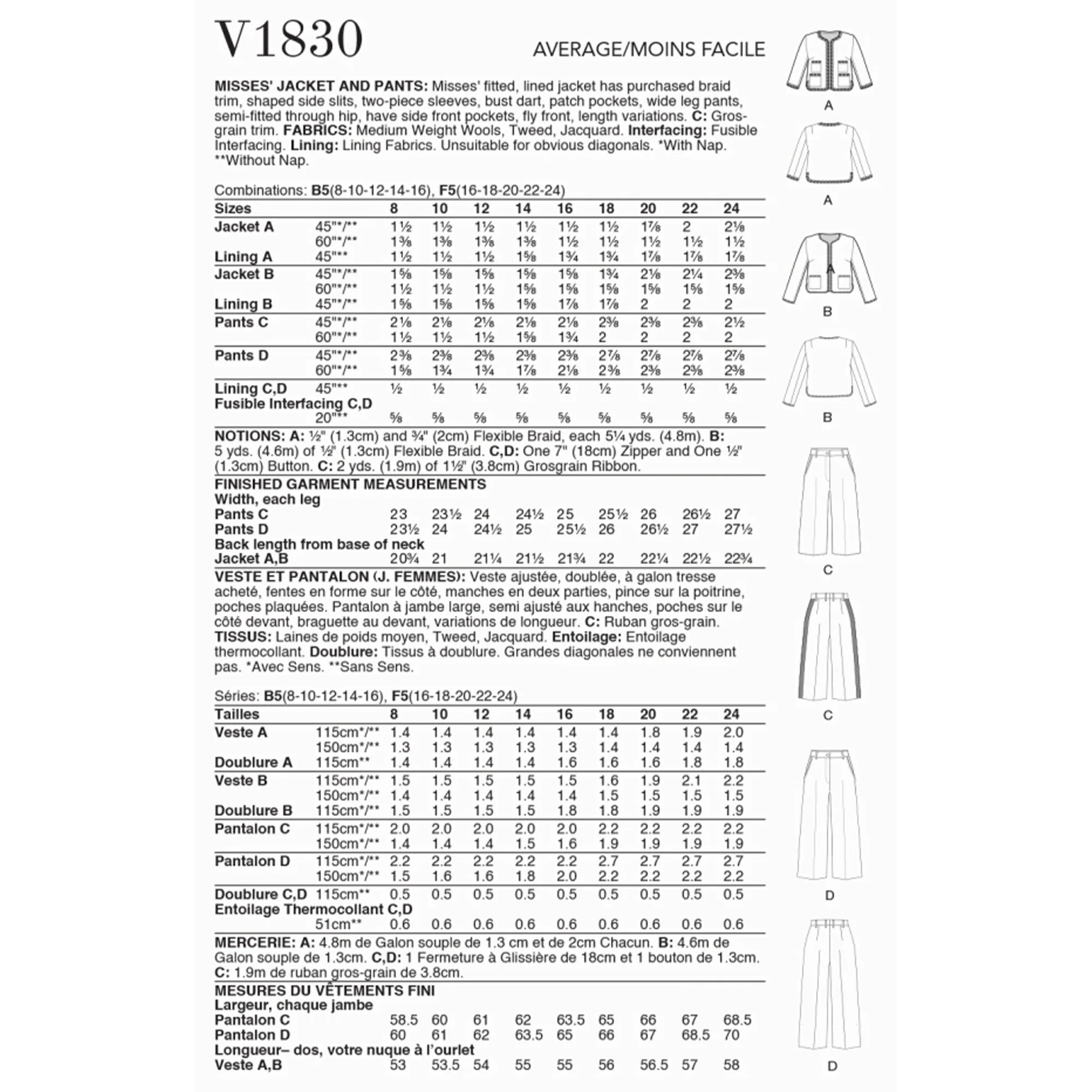 V1830 Misses' Jacket and Trousers - Image 2