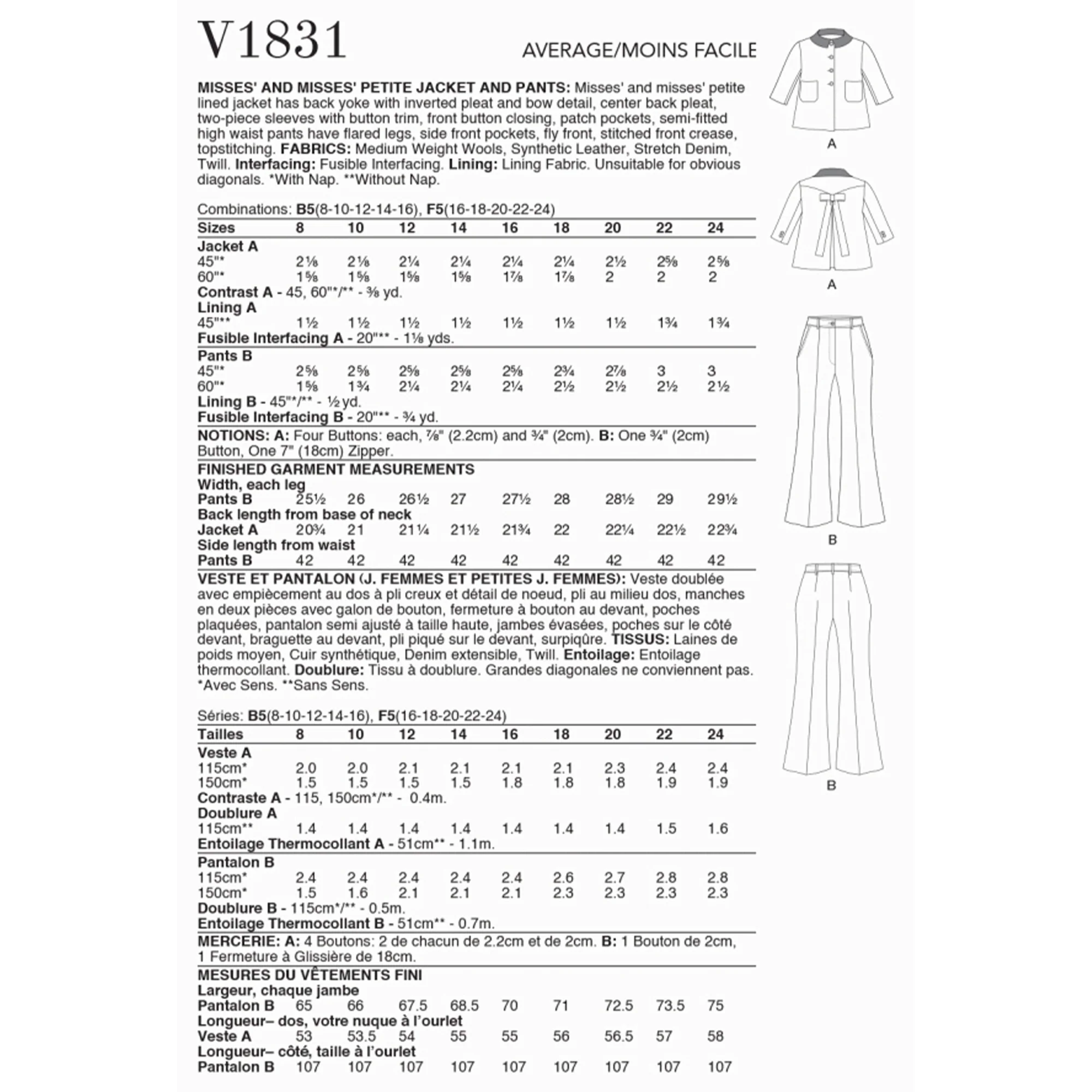 V1831 Misses' and Misses' Petite Jacket and Trousers - Image 2