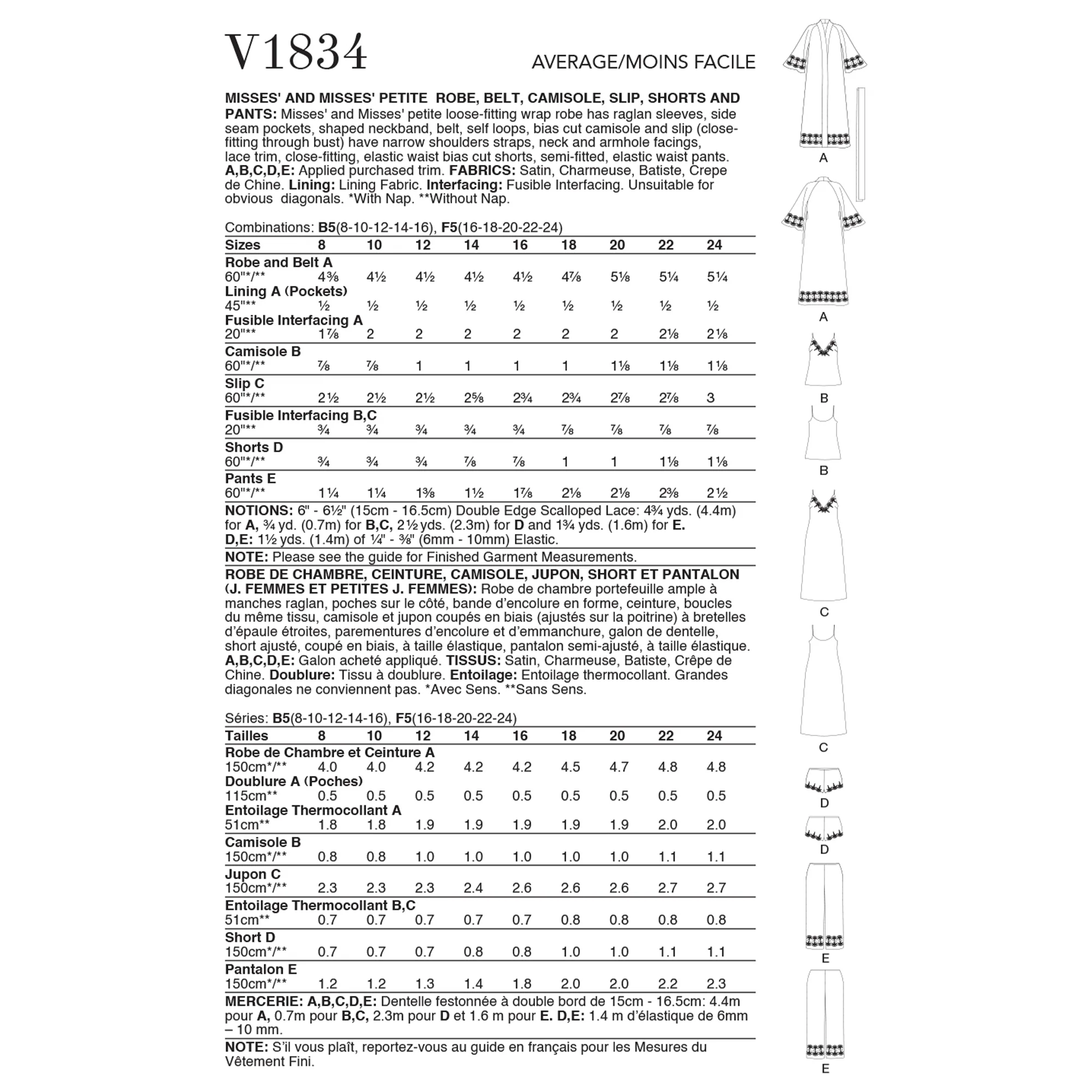 V1834 Misses' and Misses' Petite Robe, Belt, Camisole, Slip, Shorts and Trousers (16-18-20-22-24) - Image 2