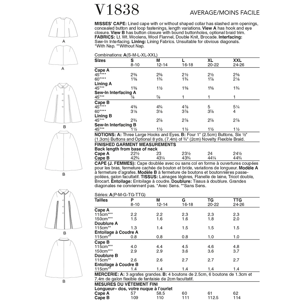 V1838 Misses' Cape (S- M-L-XL-XXL) - Image 2