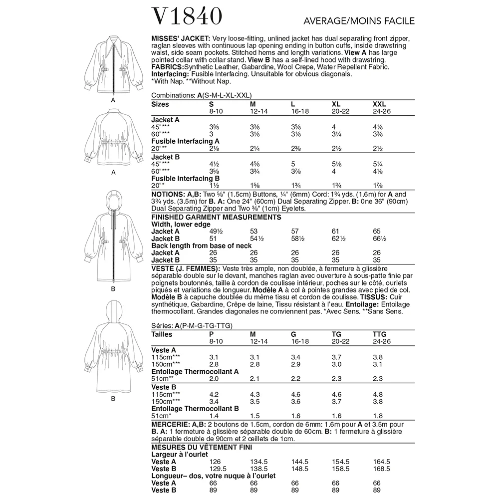 V1840 Misses' Jacket (S- M-L-XL-XXL) - Image 2