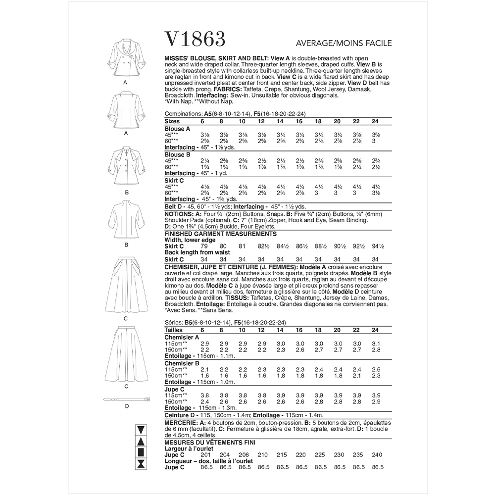 V1863 Misses' Blouse, Skirt and Belt - Image 2