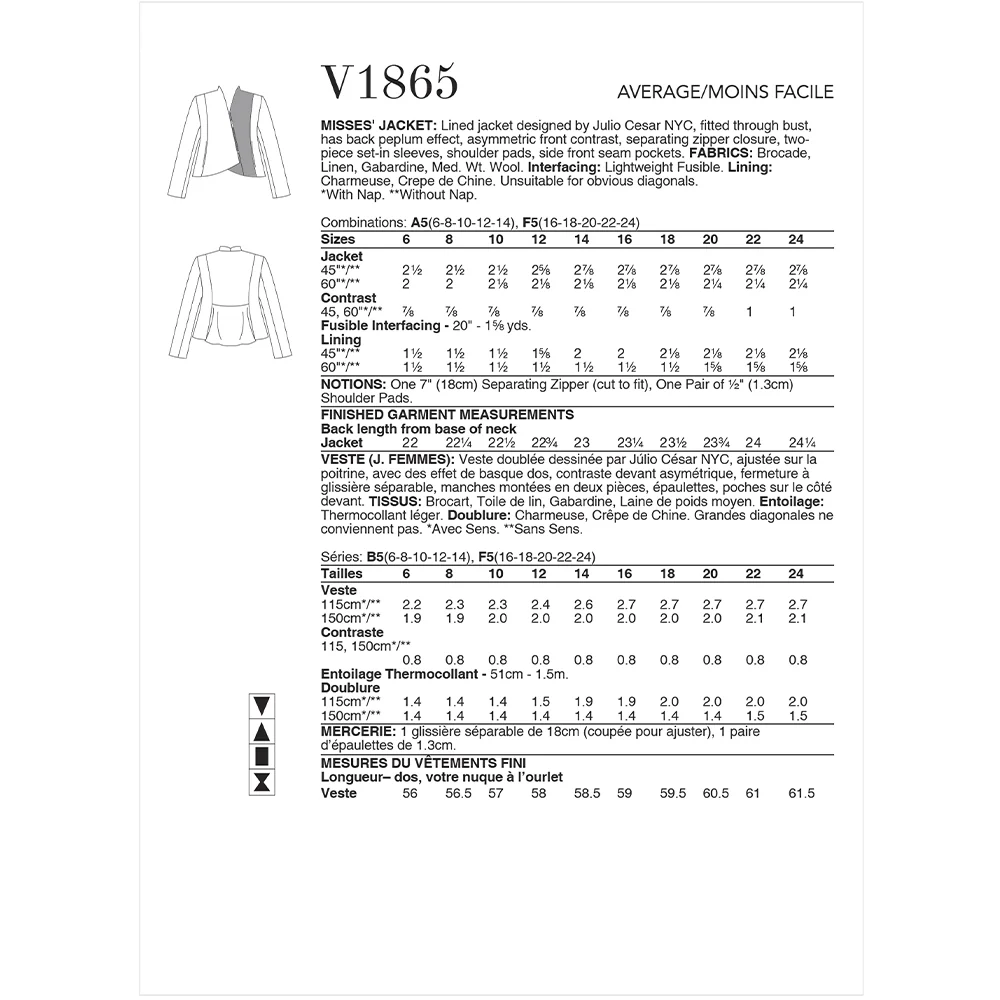 V1865 Misses' Jacket (16-18-20-22-24) - Image 2