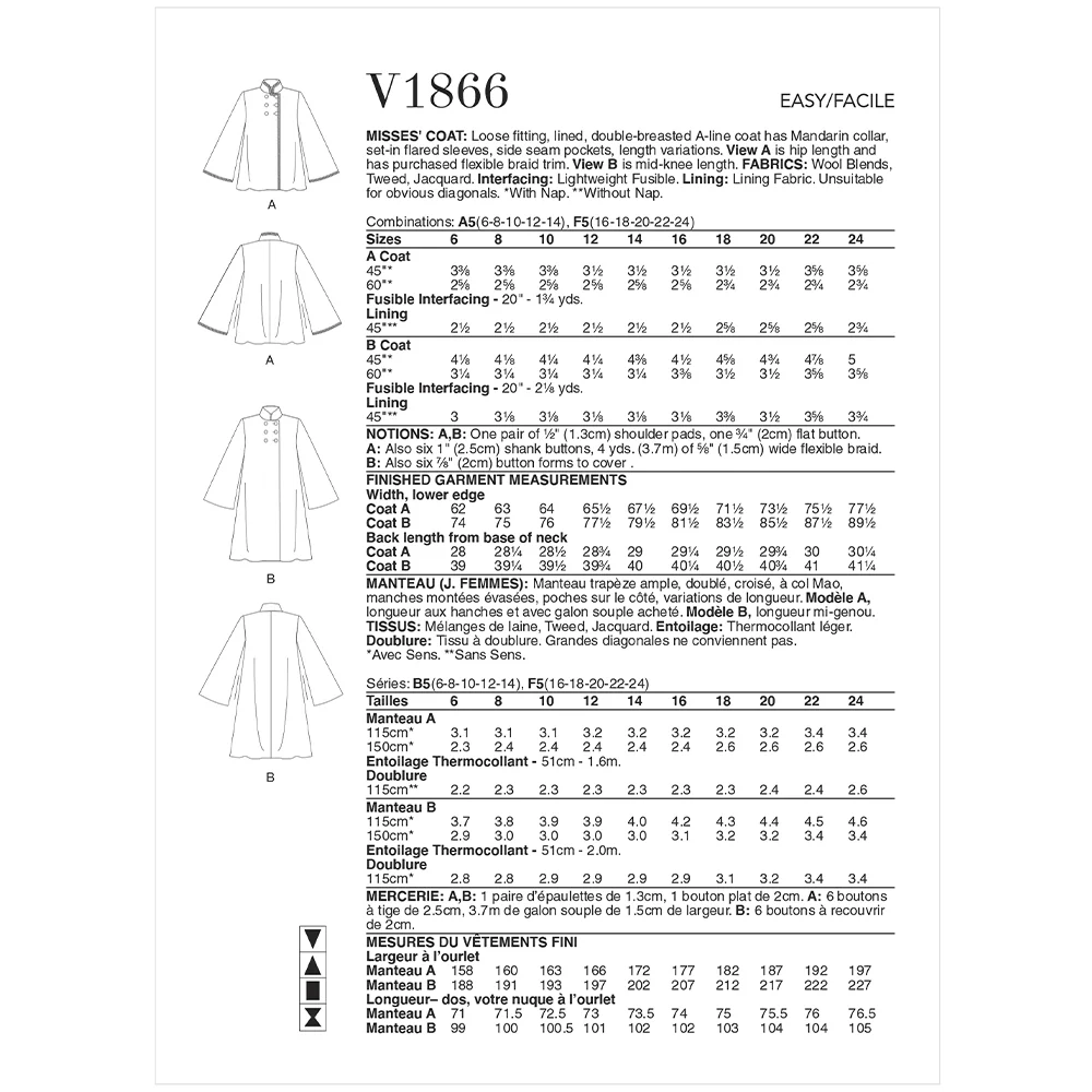 V1866 Misses' Coat (16-18-20-22-24) - Image 2