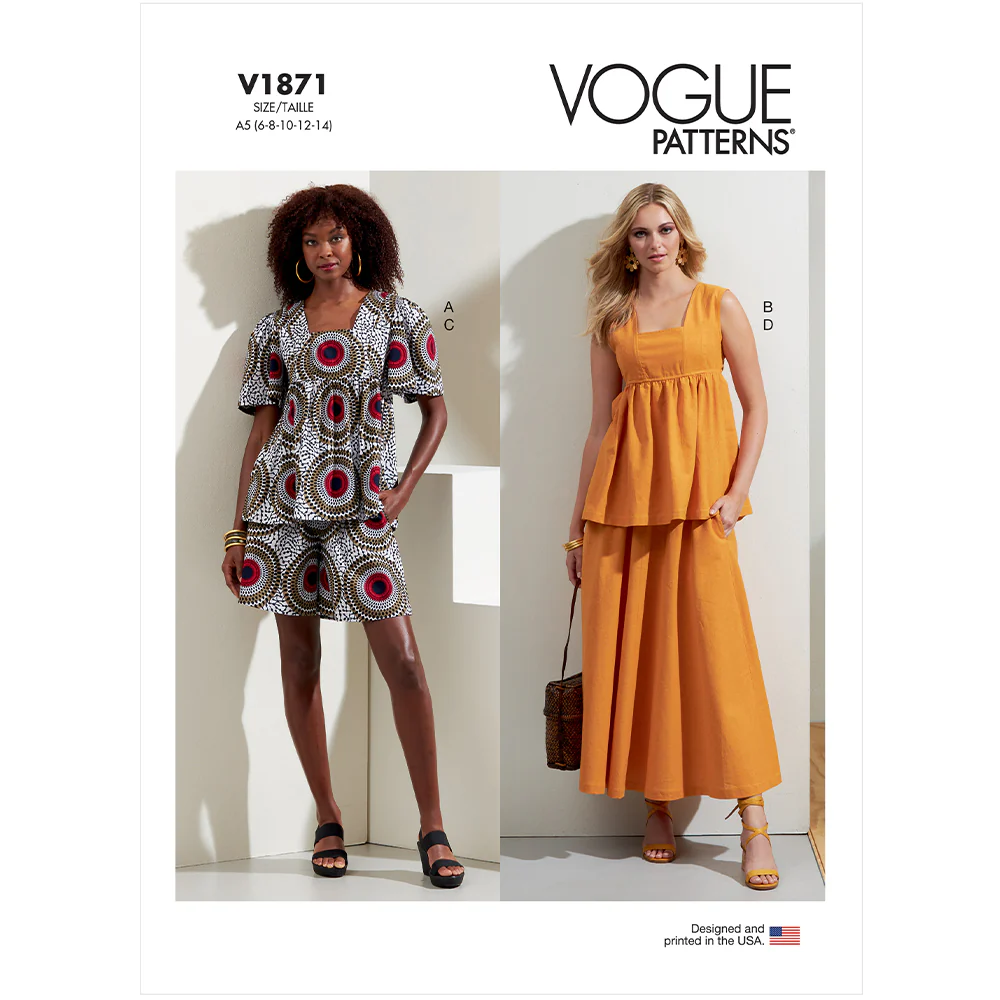 V1871 Misses' Tops, Shorts and Skirt (16-18-20-22-24)