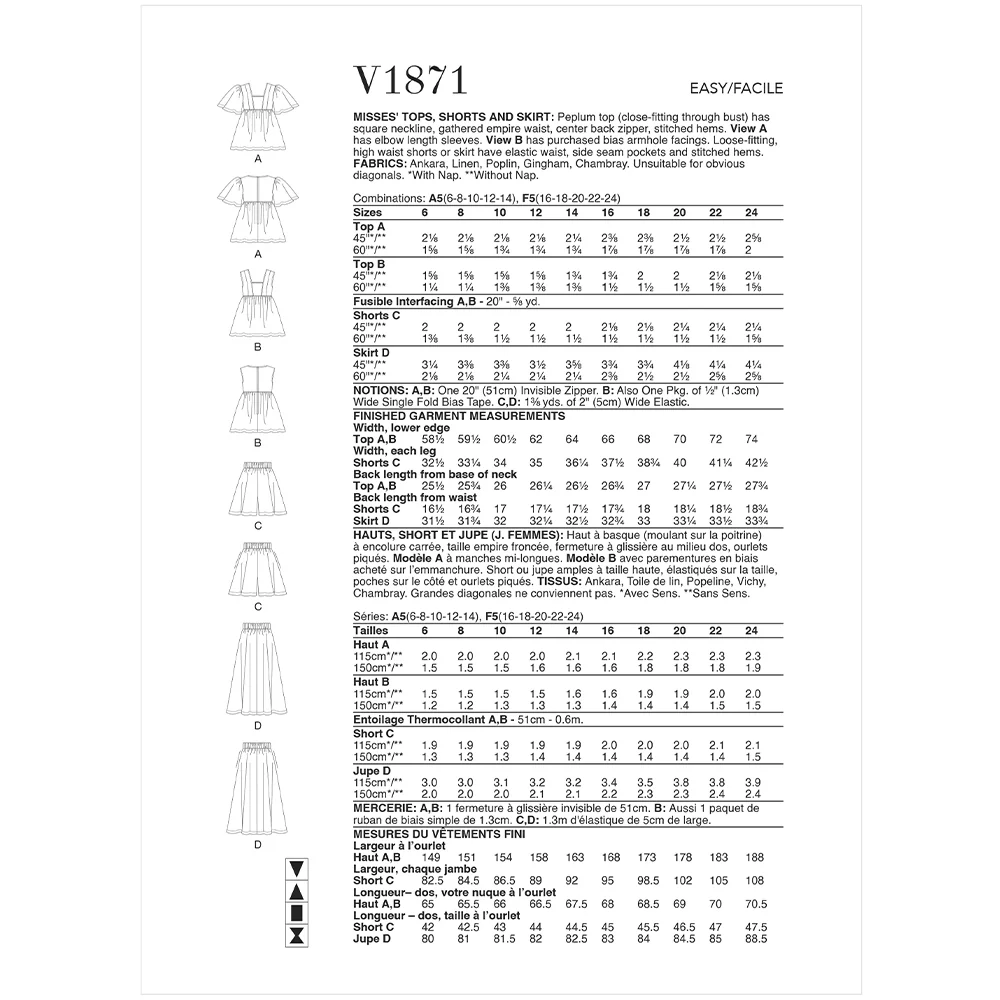 V1871 Misses' Tops, Shorts and Skirt - Image 2