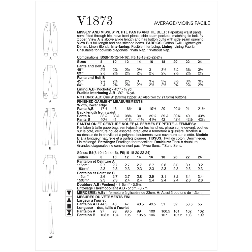 V1873 Misses' and Misses' Petite Pants and Tie Belt - Image 2