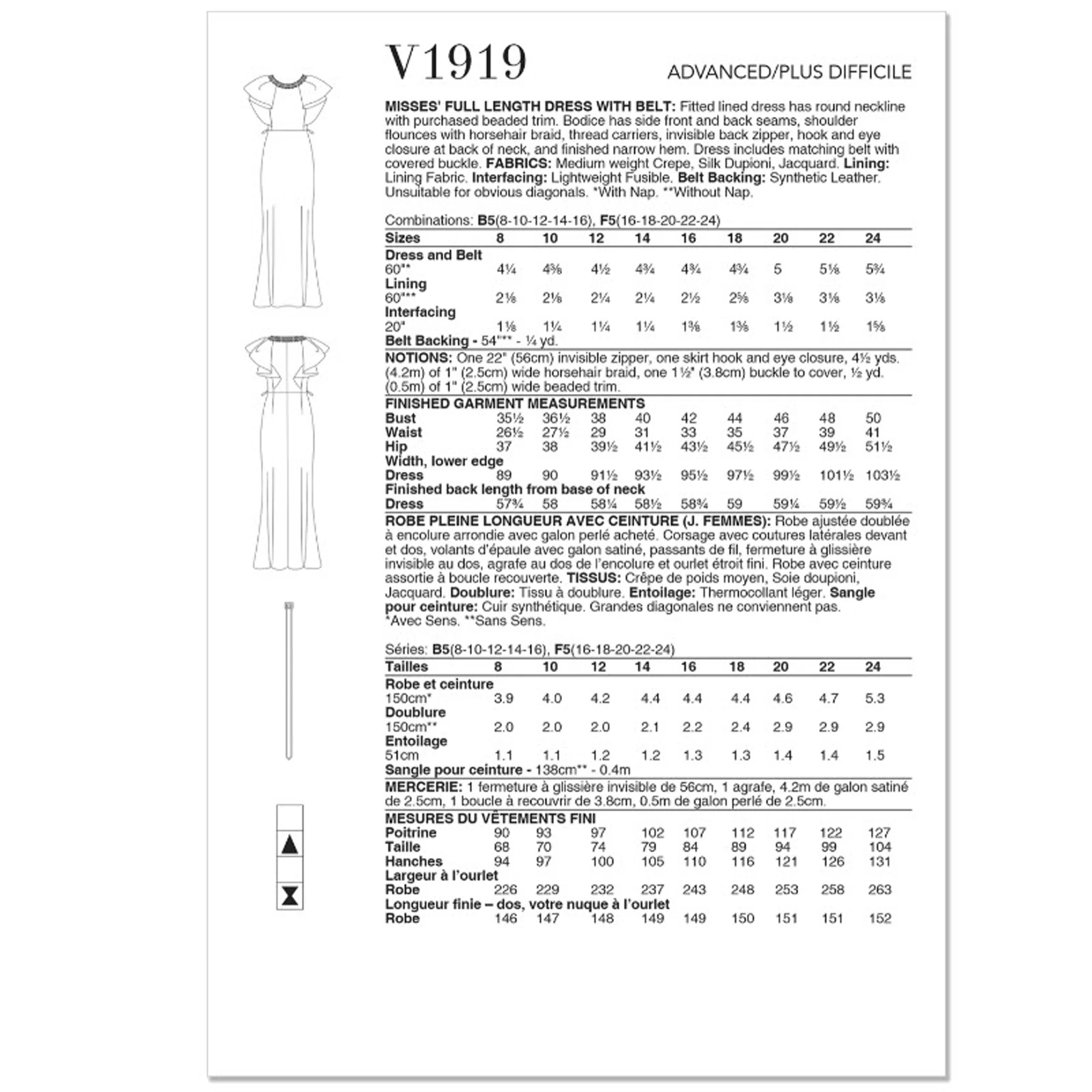 V1919 Misses' Full Length Dress with Belt by Badgley Mischka (16-18-20-22-24) - Image 2