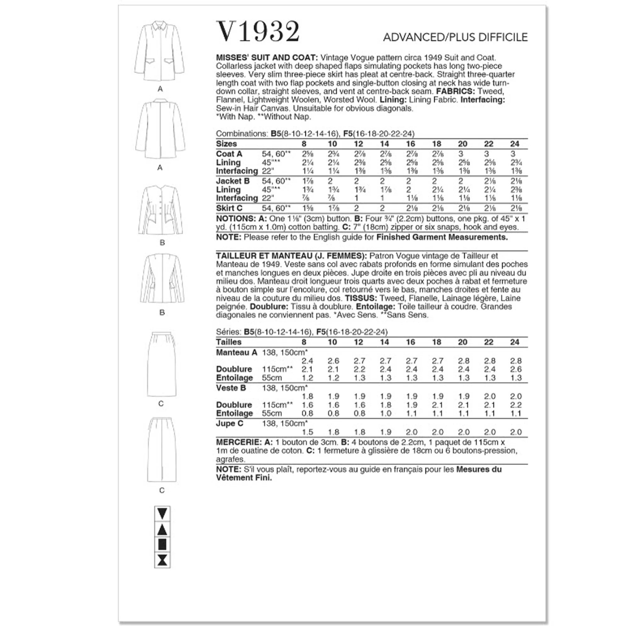 V1932 Misses' Vintage Suit and Coat (16-18-20-22-24) - Image 2