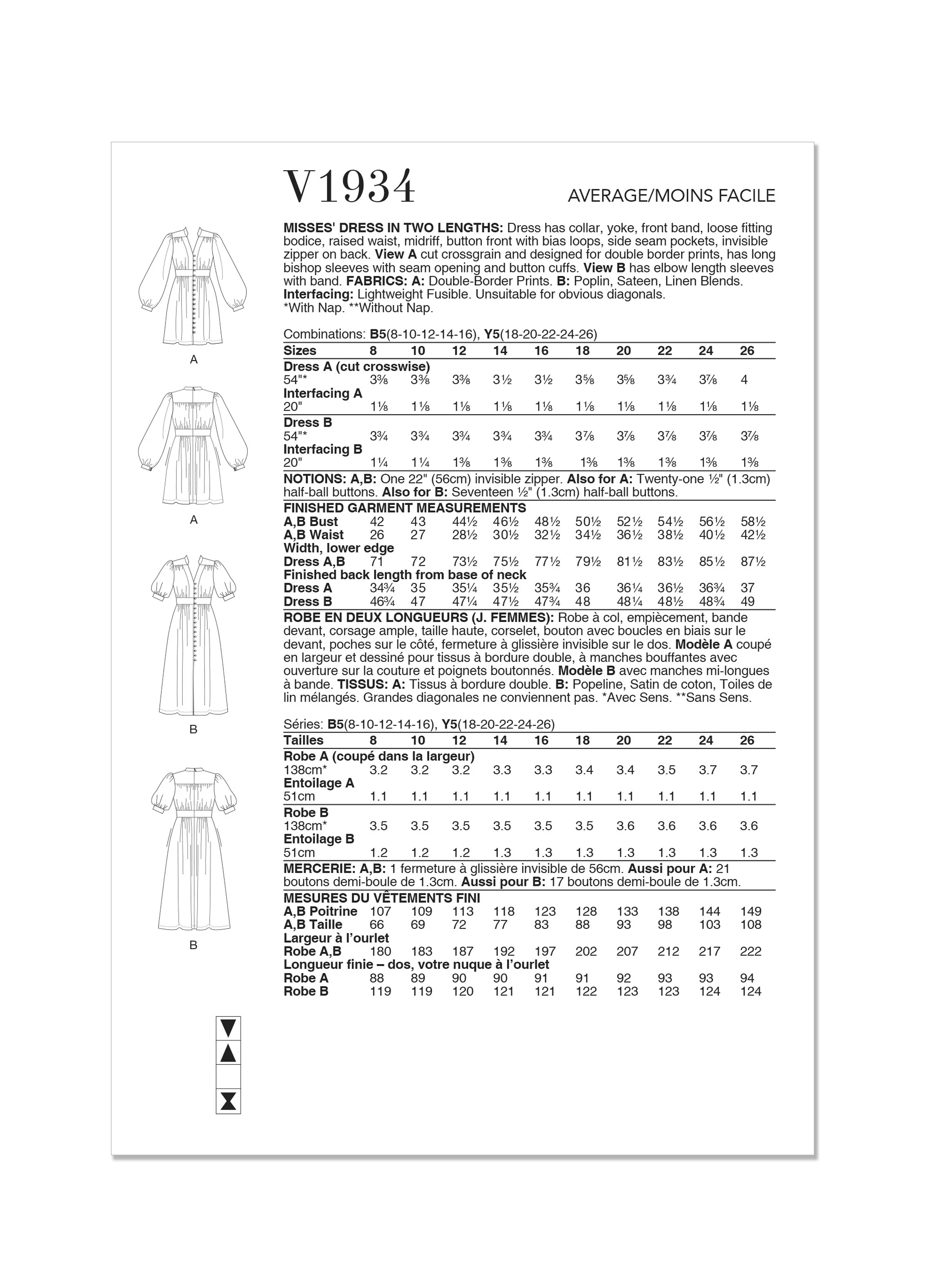 V1934 MISSES' DRESS IN TWO LENGTHS (18-20-22-24-26) - Image 2