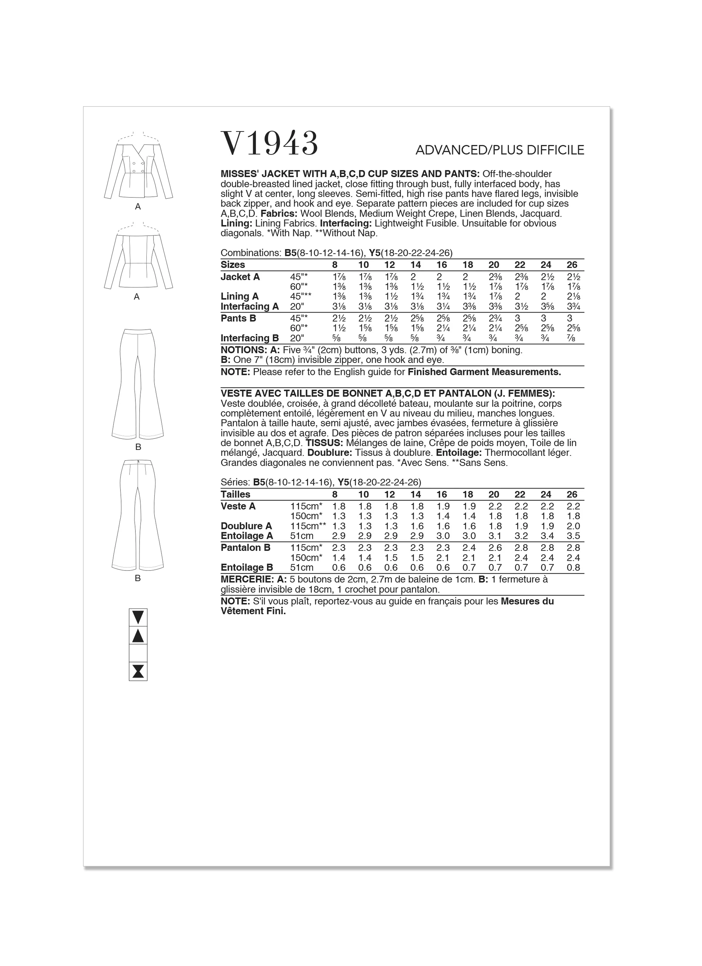 V1943 MISSES' JACKET AND PANTS (18-20-22-24-26) - Image 2