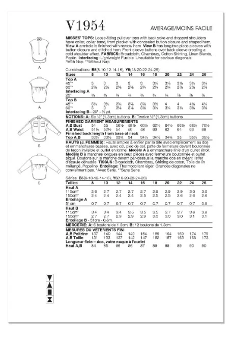 V1954 Misses' Tops (18-20-22-24-26) - Image 2
