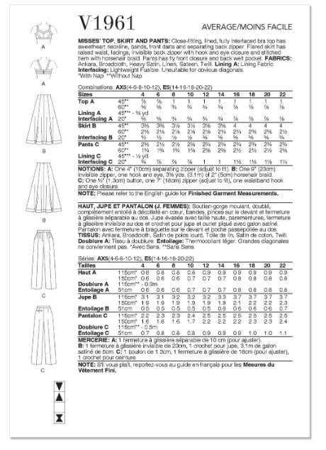 V1961 Misses' Top, Skirt and Pants (14-16-18-20-22) - Image 2