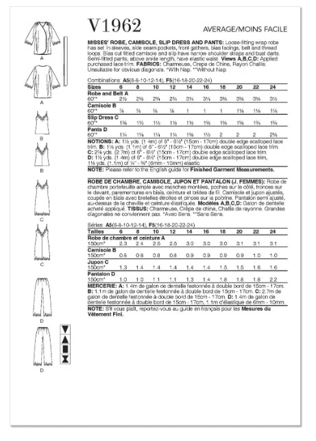 V1962 Misses' Robe, Camisole, Slip Dress and Pants (16-18-20-22-24) - Image 2