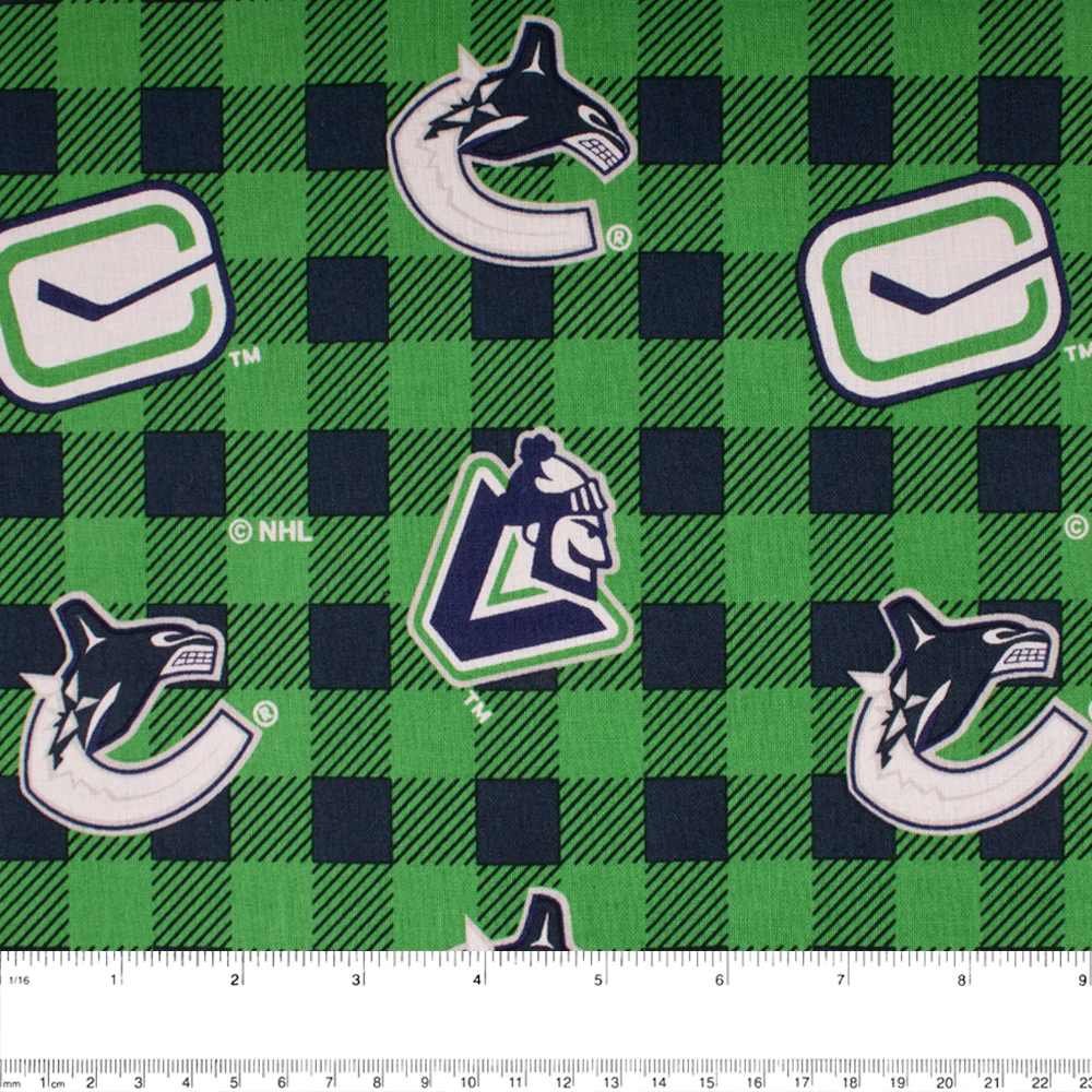 Vancouver Canucks - NHL Cotton Print - Plaids - Green - Image 2