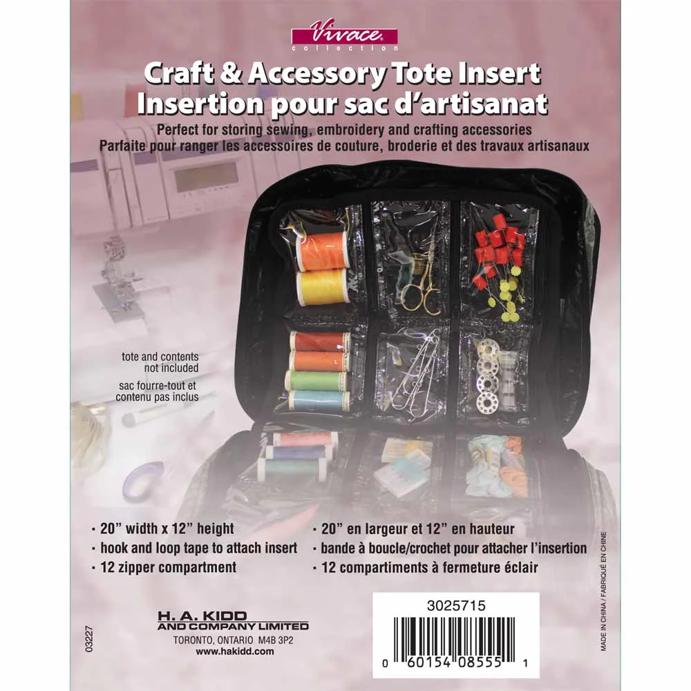VIVACE Craft Tote Inserts - 12 Pockets Black - 30 x 51cm (12" x 20")