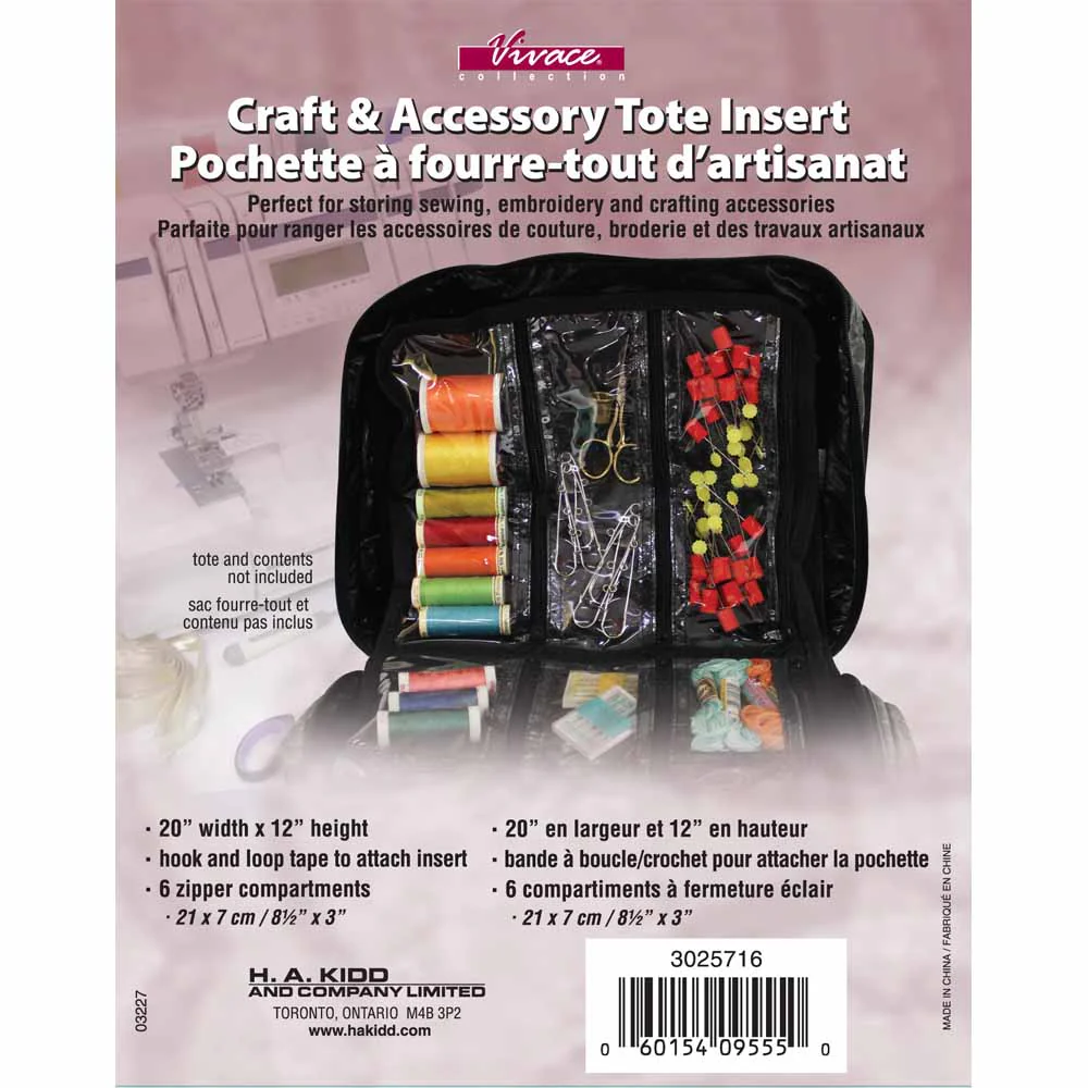 VIVACE Craft Tote Inserts - 6 Pockets Black - 51cm x 30.5 cm (20" x 12")